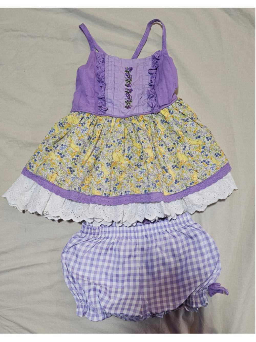 Toddler Girls Mia Miel Floral Duck Dress and Bloomers Set 2T Purple - Picture 1 of 4